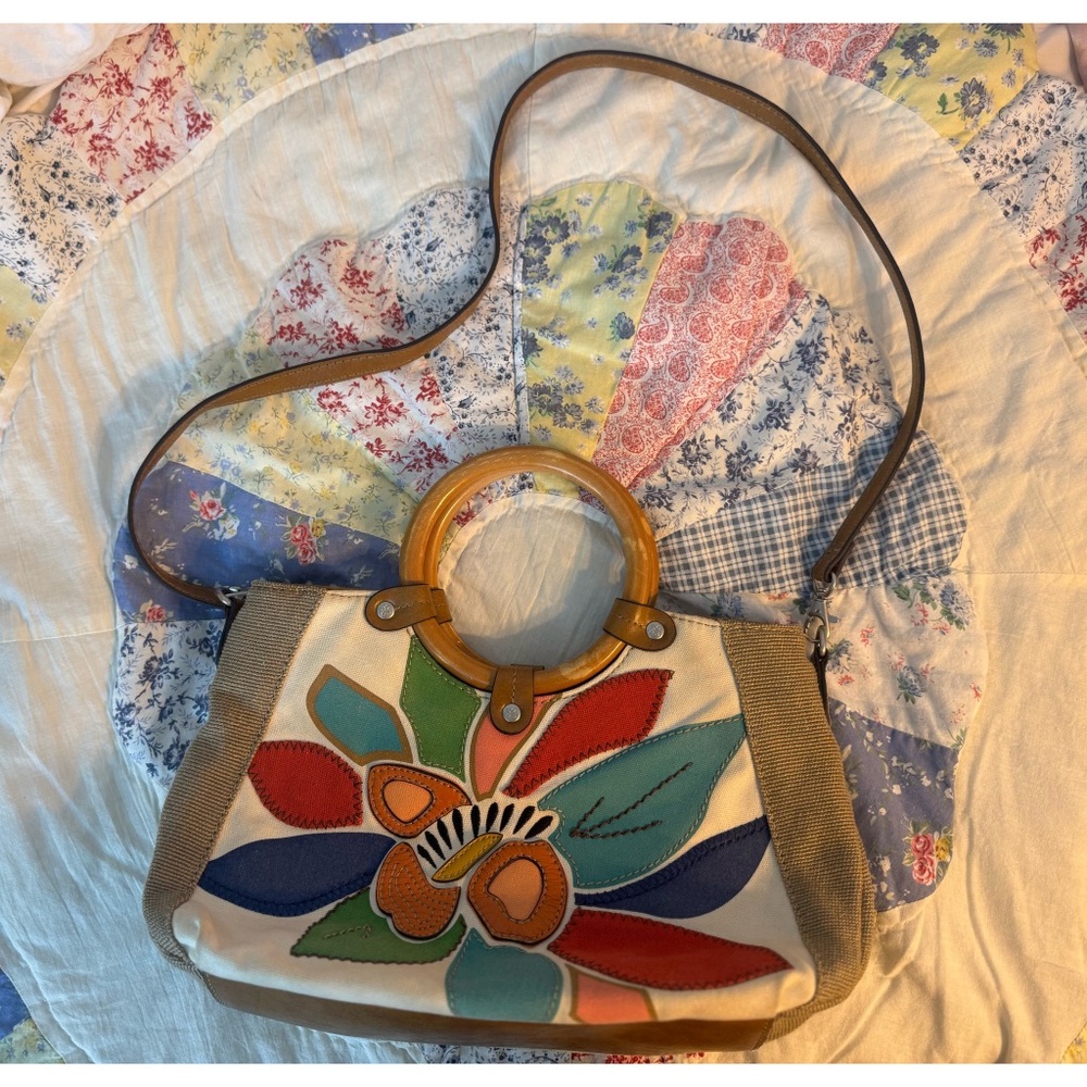 Relic Multicolor Floral Shoulder Bag with Wooden Handles